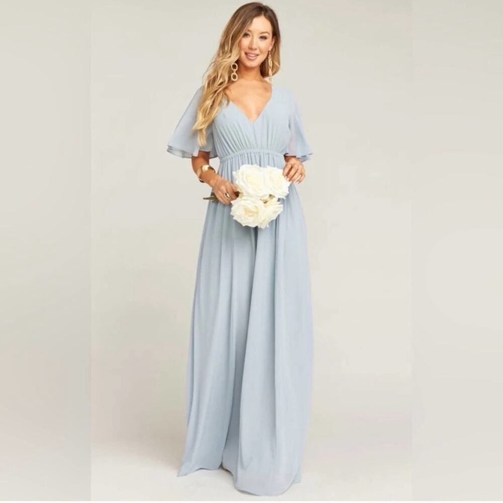 NWT SHOW ME YOUR MUMU Emily Empire Waist Maxi Dress in Steel Blue Size XXS